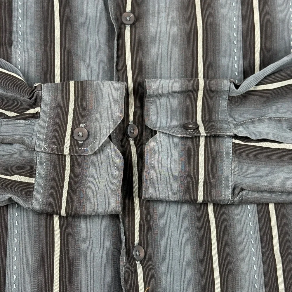 Cubavera Mens Large Grey Blue Vertical Ombre Stripe Cotton Button Down Shirt